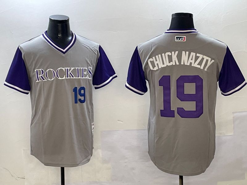 Men Colorado Rockies #19 Chuck Nazty Grey Fashion Game 2025 Nike MLB Jersey style 2